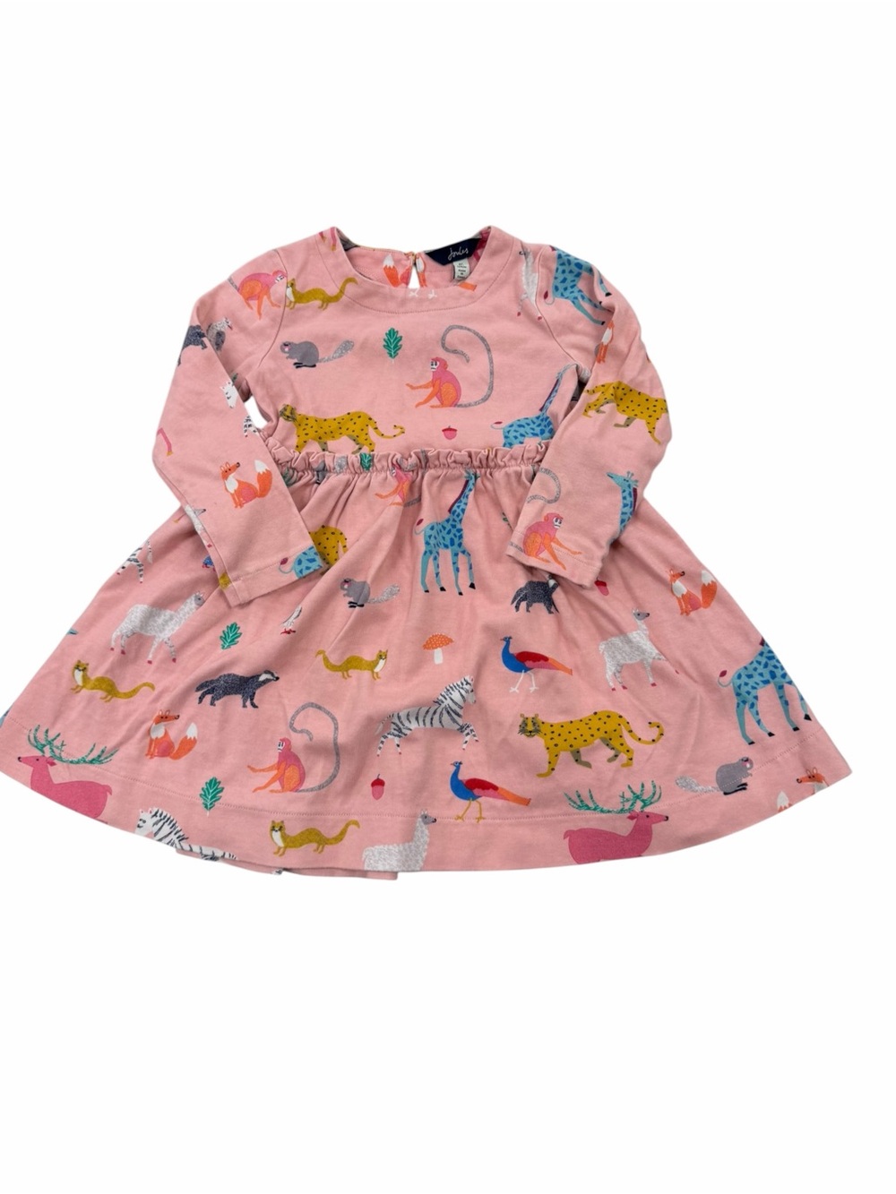 Joules Pink Long Sleeve Twirl Dress with Animal Print, Size 4 years